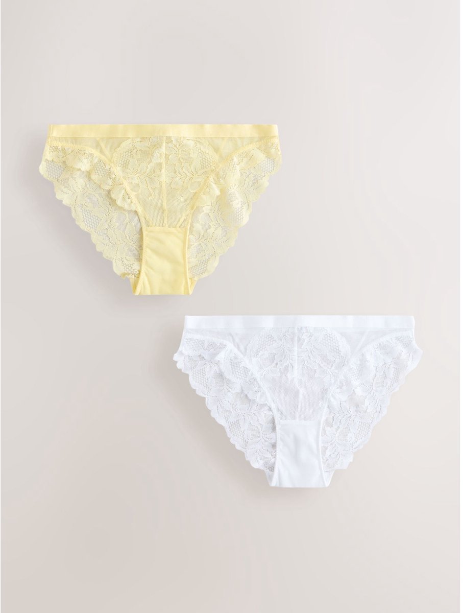 Next - Dames - Set van 2 hoog uitgesneden kanten slips - Wit