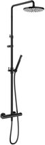 Hotbath Ace - Stortdoucheset - 206 mm Hoofddouche - 330 mm Hartafstand - Glijstang - Staafmodel Handdouche - Gepolijst Zwart PVD - Opbouw - 1/2 Inch Aansluiting