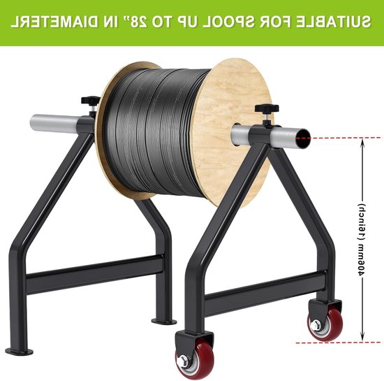 Draagbare kabelhouder voor draadspoelen, volledig gelaste stalen draadrekdispenser voor spoelen tot 28 inch diameter, 100 kg capaciteit, zwart en robuust ontwerp van Merkloos — afbeelding 5