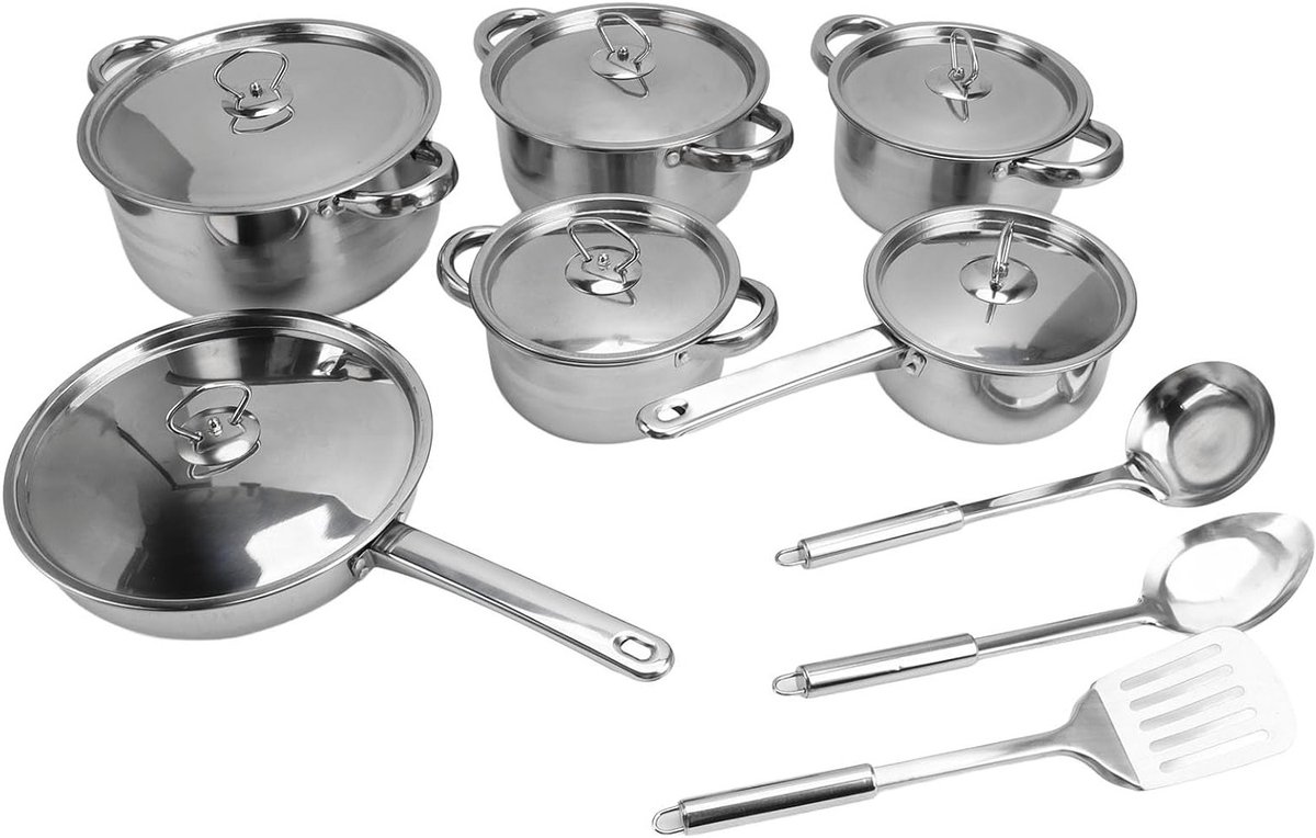 Kookpannen Set van RVS met 2 Sauté Pannen en 4 Soep Pannen, Ideaal voor Bakken, Koken en Stoven met Comfortabele Handgreep en Deksel