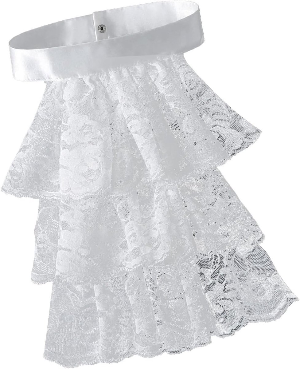 Elegante Victoriaanse Kostuum Kraag met Gerimpeld Kant Jabot voor Halloween Feesten en Cosplay van Vampiers