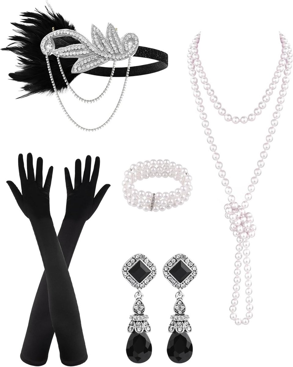 6 Delen Flapper Accessoires voor Vrouwen, Perfect voor Gatsby Themafeest en 1920s Kostuumstijl