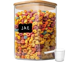 Glazen Opbergpot met Deksel, 3400 ml, Geschikt voor Kattenvoer, Instant Ontbijtdrank en Gedroogde Kruiden, Ideaal voor Keukenorganisatie