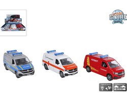 speelgoed auto politiewagen Polizei Schaalmodel Die cast licht geluid 13,5cm Kids Globe Volkswagen Transporter hulpdienst 112
