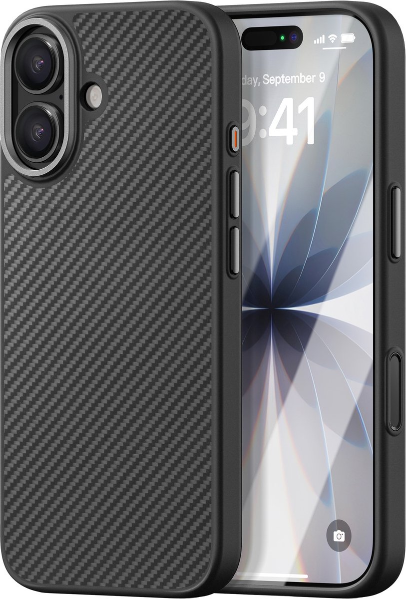 iDenn hoesje voor iPhone 17 Kevlar – Carbon Zwart geschikt voor MagSafe