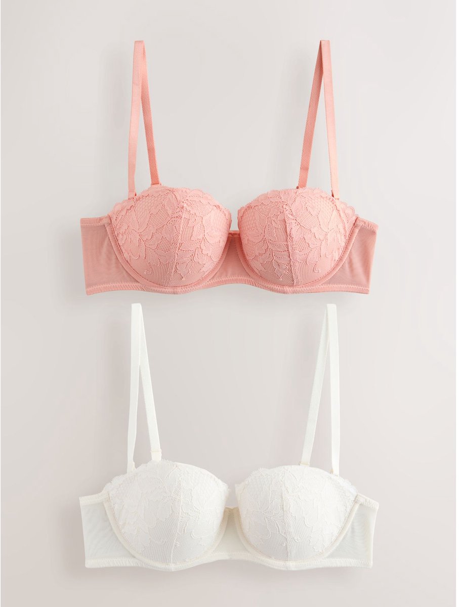 Next Dames - Set van 2 verstelbare strapless A-E beha's met kant en lichte vulling - Roze Apricot/Cream