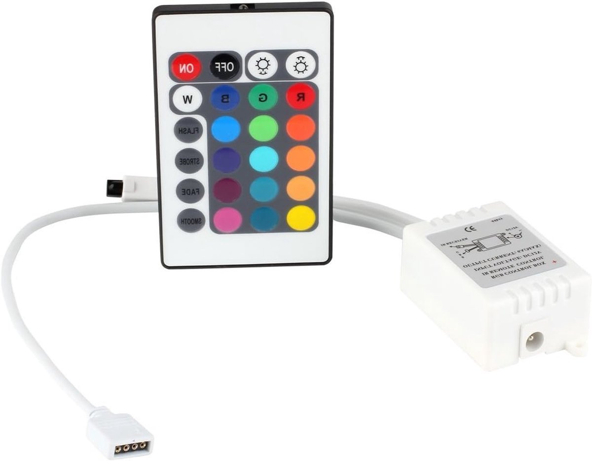 Draadloze IR afstandsbediening met ontvanger voor 3528 5050 SMD RGB LED strips - 24 knoppen, 12V, eenvoudig te bedienen