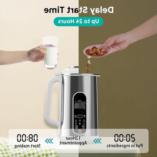 Multifunctionele Sojamelkmaker 1200 ml voor Zelfgemaakte Notenmelk, Havermout en Amandelmelk met Zelfreiniging en Vertragingstartfunctie van Merkloos — afbeelding 2
