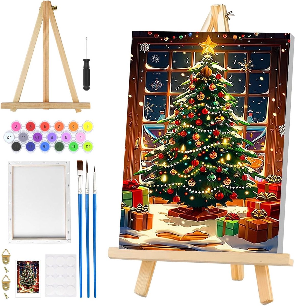 SnelShoppen - Schilderen op Nummer Kerstboom voor Kinderen en Volwassenen met Lijst en Easel, DIY Kunstset 20x30cm voor Creatieve Vrijetijdsbesteding