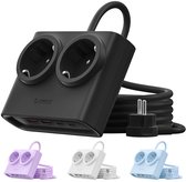 ORICO PDC 25W - Stekkerdoos - GaN stekkerdoos – 6-in-1 platte stekker met stekkerdoos (2 stopcontacten + 4x USB met 2x USB-C PD) – Platte stekker 1,3 cm – 1,6 m kabel – 2500 W – Voor thuis & kantoor