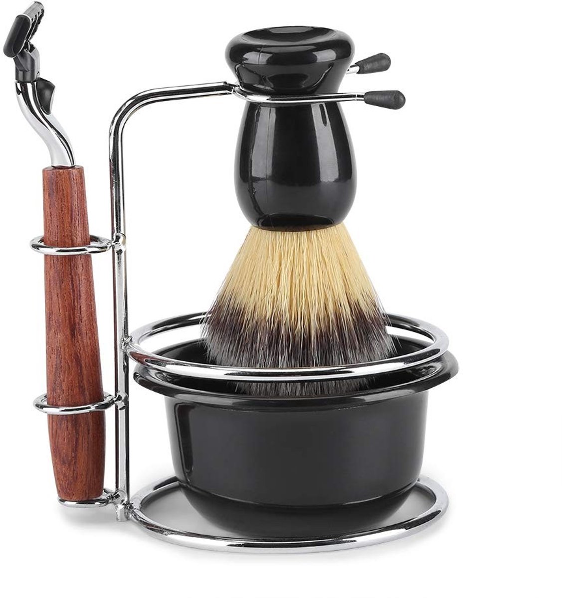 Dailygoody - 4-delige scheerkit - Scheermes Set - Handmatig scheermes met standaard - Roestvrijstalen houder - Scheerborstel en kom - Geschikt voor ma