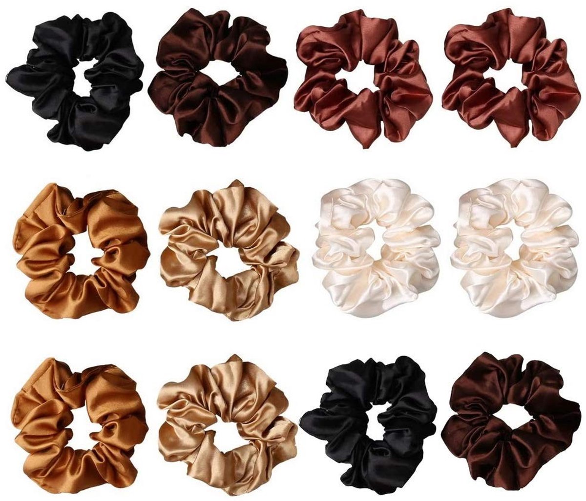 Dailygoody - 12 Stuks Haarscrunchies - Elastische Satijnen Scrunchies van Zijde - Zacht en Rekbaar - Perfect voor Vrouwen en Meisjes - Haaraccessoires