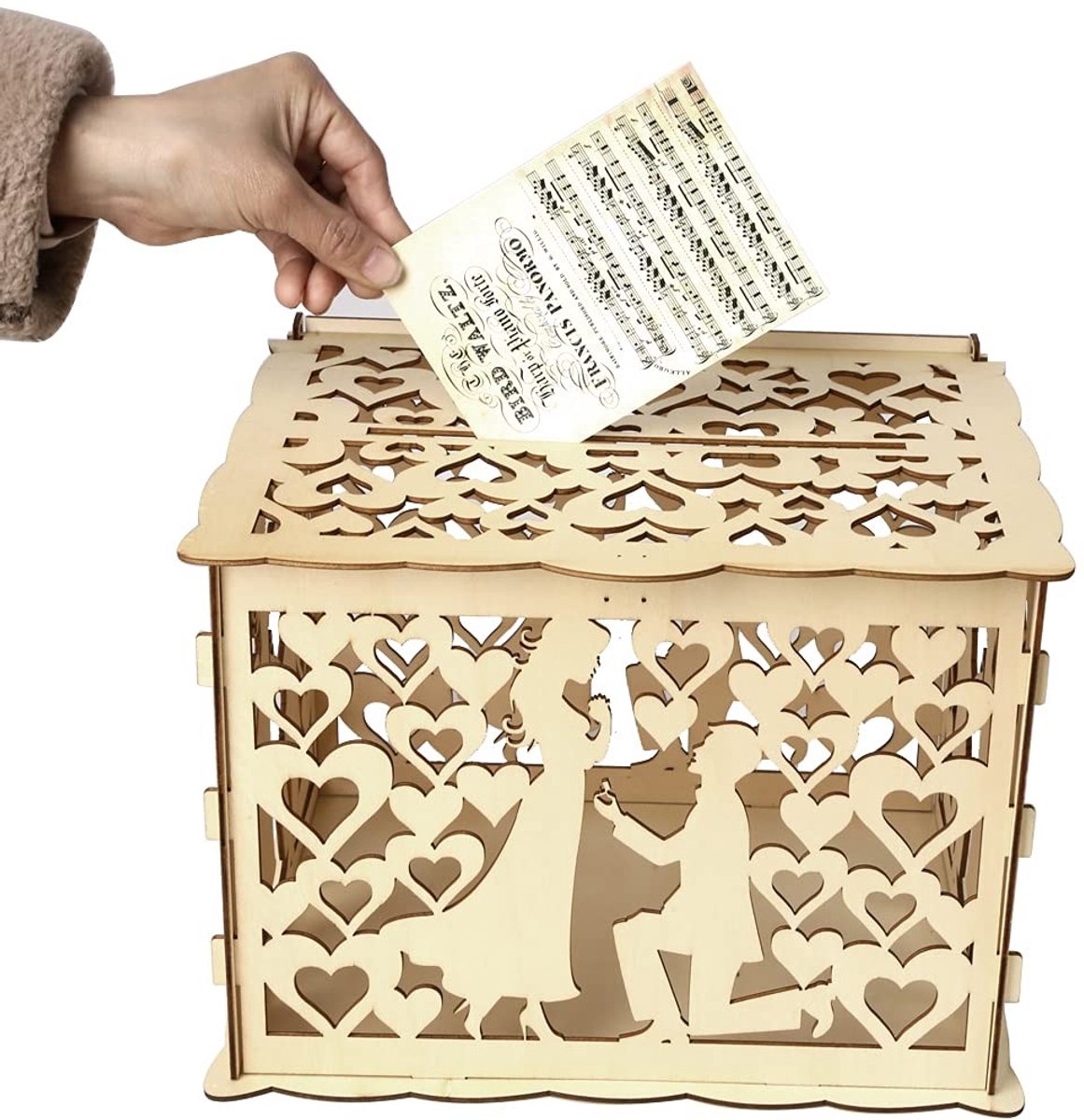 Dailygoody - Houten Wedding Card Box - Spaarpot Met Lock Slot - Groot - DIY Houten Spaarpot - Bruiloft Decoratie - Geschikt voor Bruiloften - Hout