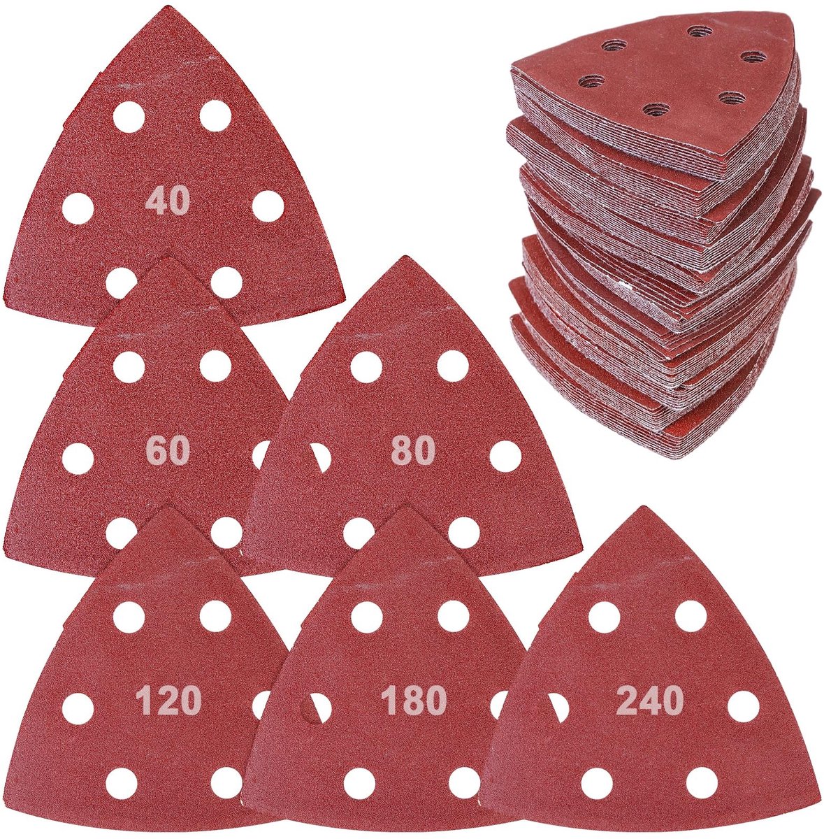 Dailygoody - Delta Schuurpapier Set - 240 Stuks - Driehoekig schuurpapier 90mm met 6 gaten - Diverse korrelgroottes - Voor veelzijdig schuren...