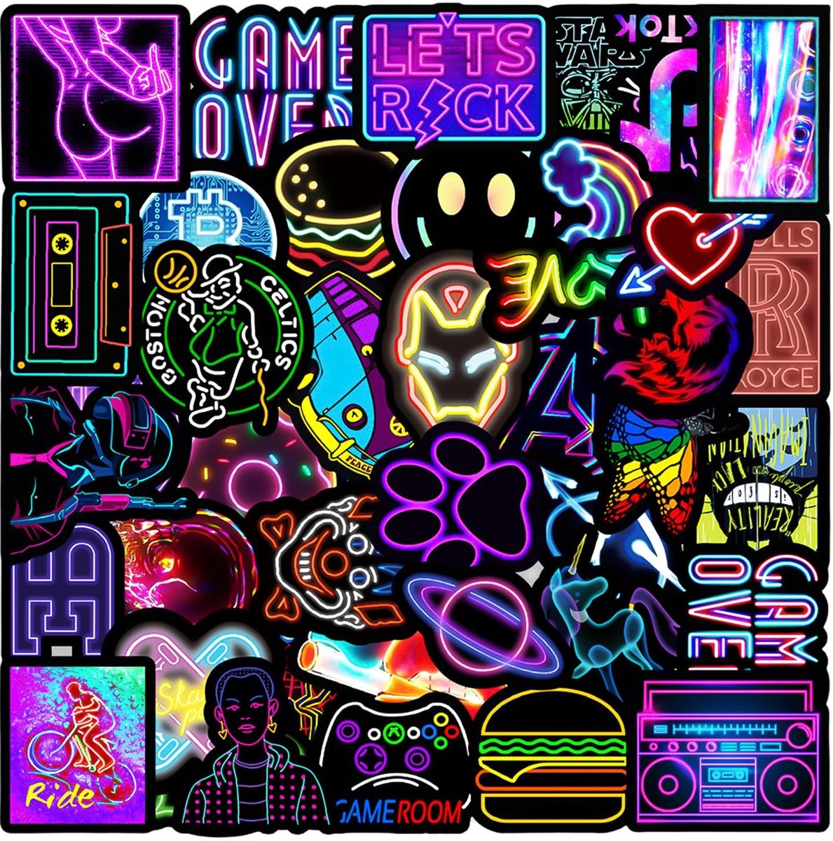 Dailygoody - Scrapbook-decoratiestickers - 100 Stuks - Neon en Holografisch - PVC Zelfklevend - Voor Fiets en Mobiele Telefoon - Meerkleurig