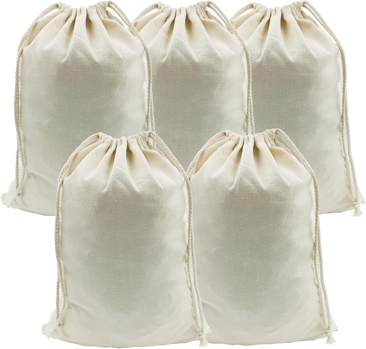 Katoenen trekkoordzakken 12" x 16" - Muslin opbergzakken voor organiseren, winkelen en boodschappen, ideaal voor fruit en groenten