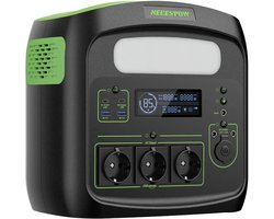 NECESPOW Draagbare Powerstation N7576–483.84Wh/700W– 1400W piek-LiFePO4 Batterij – 3 AC Stopcontacten – LCD Display – Camping/Huis/CPAP – SB-C PD 100W – Zwart-Groen