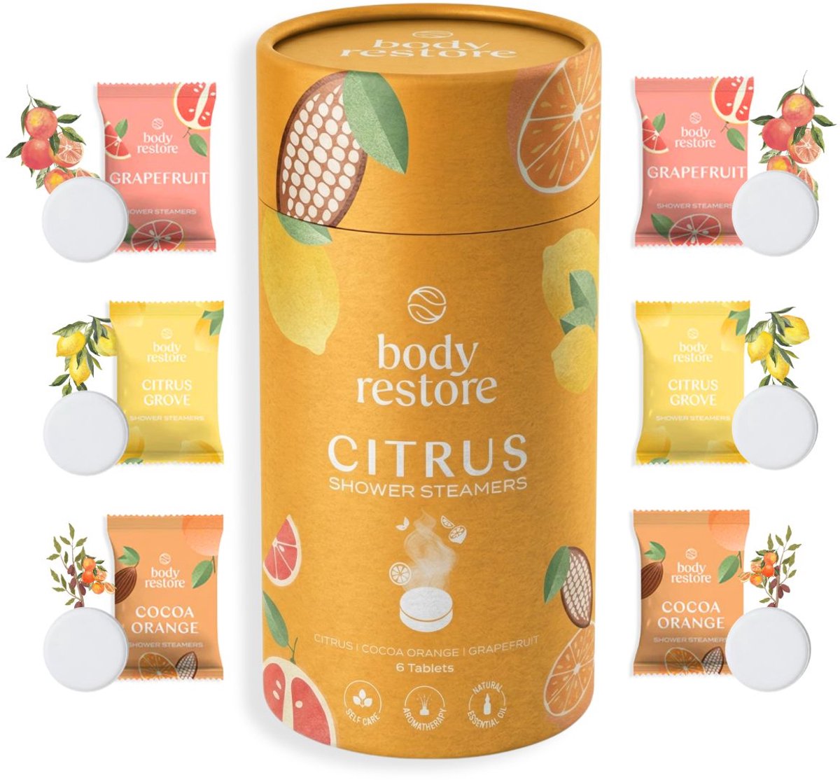 Shower Steamers Citrus Mix 6-pack - Body Restore - Douche Tabletten met Etherische Oliën - Aromatherapie Douche - Wellness Cadeau