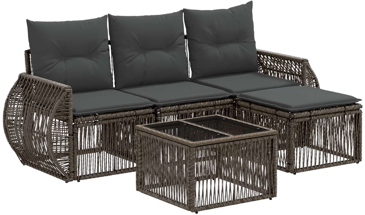 vidaXL - Tuinbank - Set - 5 - pcs - Grijs - en - Donkergrijs - poly - rattan