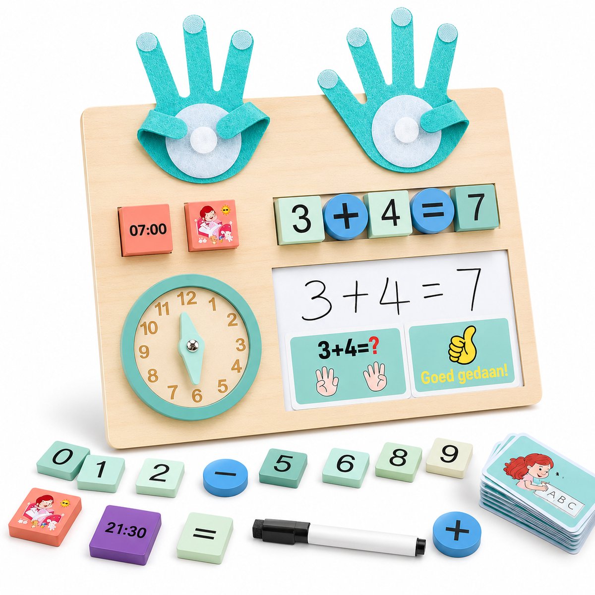 Montessori Rekenbord – Educatief Houten Speelgoed – Leren Rekenen, Schrijven & Klokkijken – Sensorisch Speelgoed Kinderen 3 t/m 6 Jaar
