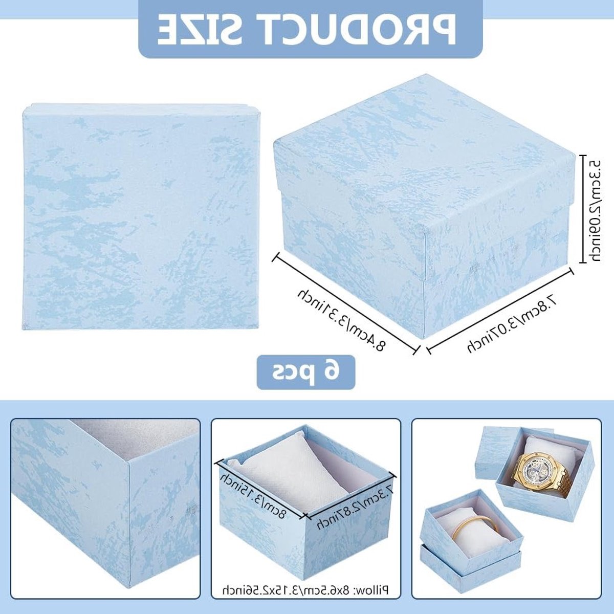 6 Pack Horloge Geschenkdoos en Armband Display Case met Kussen, Sieraden Doos voor Verjaardag, Perfect voor Mannen en Vrouwen, 84x78x53mm