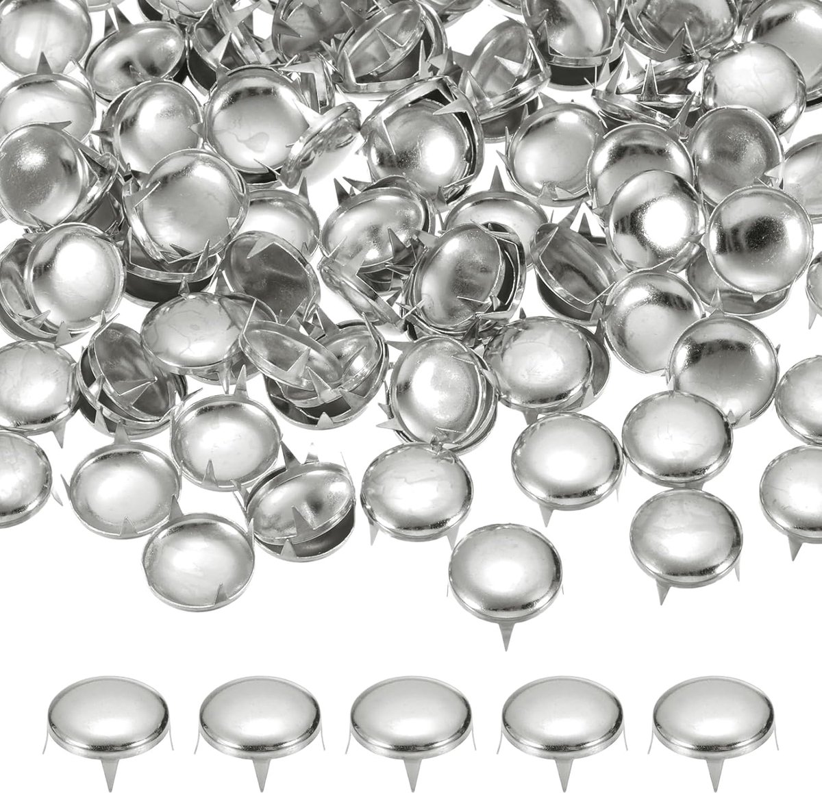 16 mm Koepelklinknagels – 100-delige set metalen 4-pootnieten (Punk Rock-stijl) voor doe-het-zelf leerbewerking, decoratie en reparatie van kleding, riemen, tassen en schoenen (Zilver)