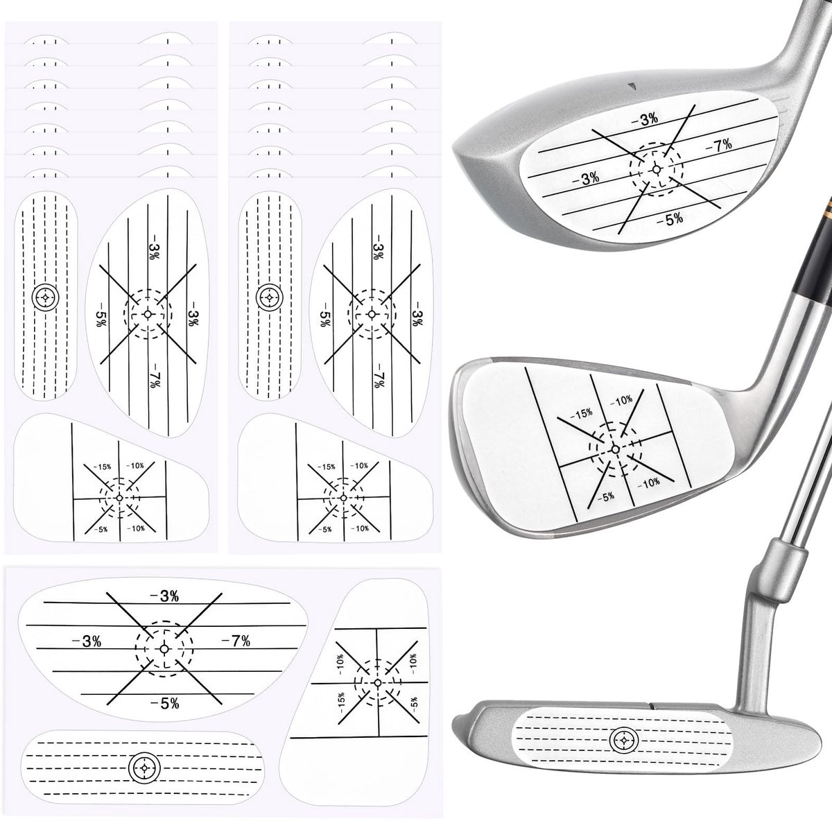 Golden crown - Golf Impact Tape Set - Club Impact Stickers - Verbeter je Swing Nauwkeurigheid - 40 stuks - Zelflerende Sweet Spot - Geschikt voor Wood