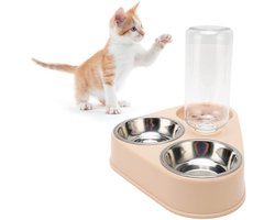 3 in 1 Triple Cat Bowls Set for Wet and Dry Food with Automatic Water Bottle - Includes 2 Feeding Bowls - Ideal Pet Bowl for Cats and Small Dogs