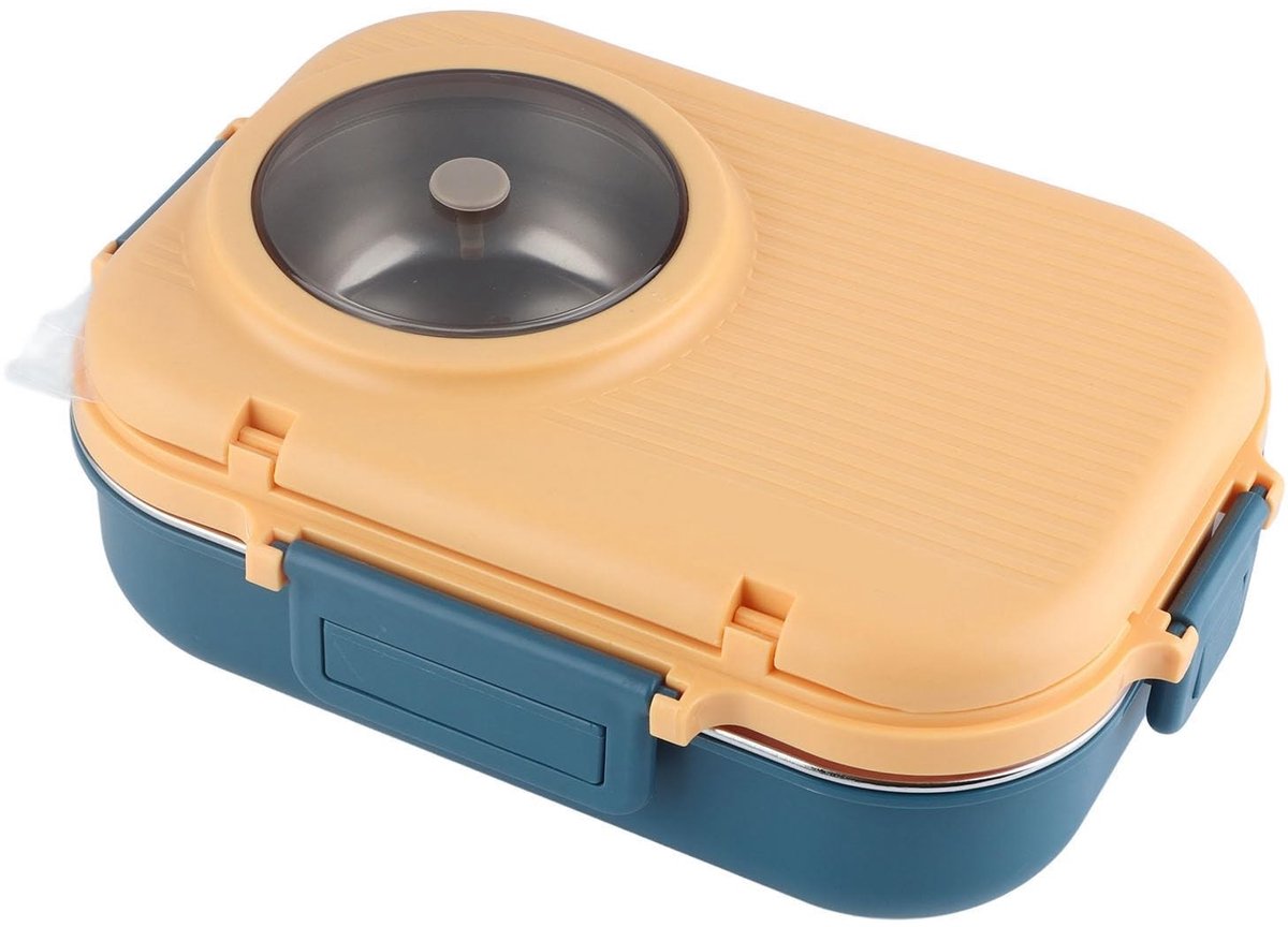 Dailygoody - Roestvrijstalen Lunchbox - Thermische Maaltijdcontainer - Dubbellaags Met 3 Compartimenten - Lekkagebestendig - Inclusief Lepel En Eetsto...