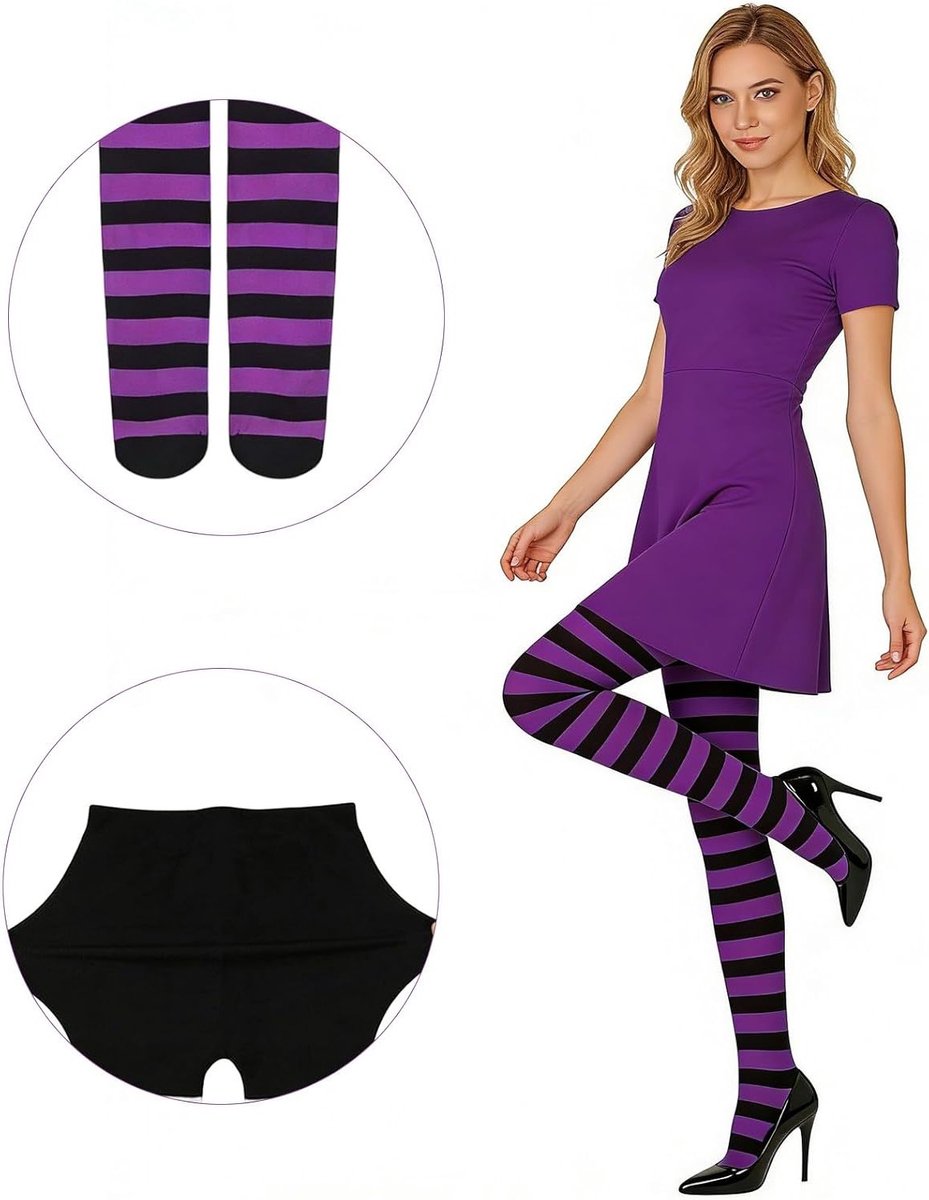 Gestreepte Panty Kousen voor Vrouwen, Opaque Strumpfhosen voor Carnaval, Halloween en Themafeesten