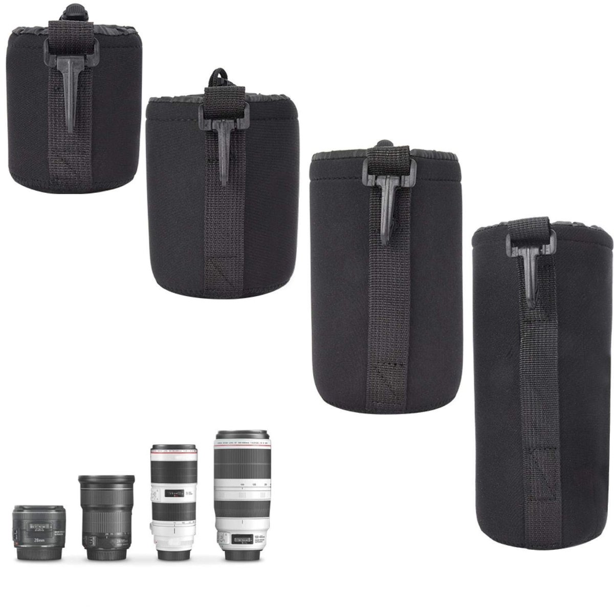 Dailygoody - Lens Opbergtas Neopreen - Bescherming voor Camera - Geschikt voor lens S M L XL - Ideaal voor Fotografen - Inclusief haak voor camer...