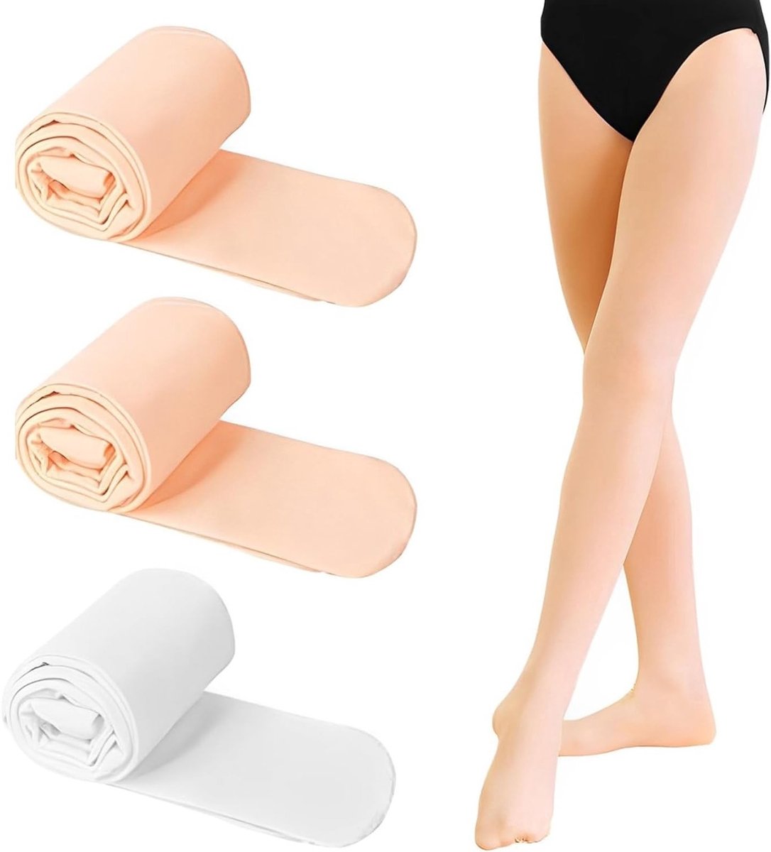Balletpanty Set voor Meisjes - Perfect voor Ballet, Gymnastiek en Dans - Wit en Beige, Maten 90-104