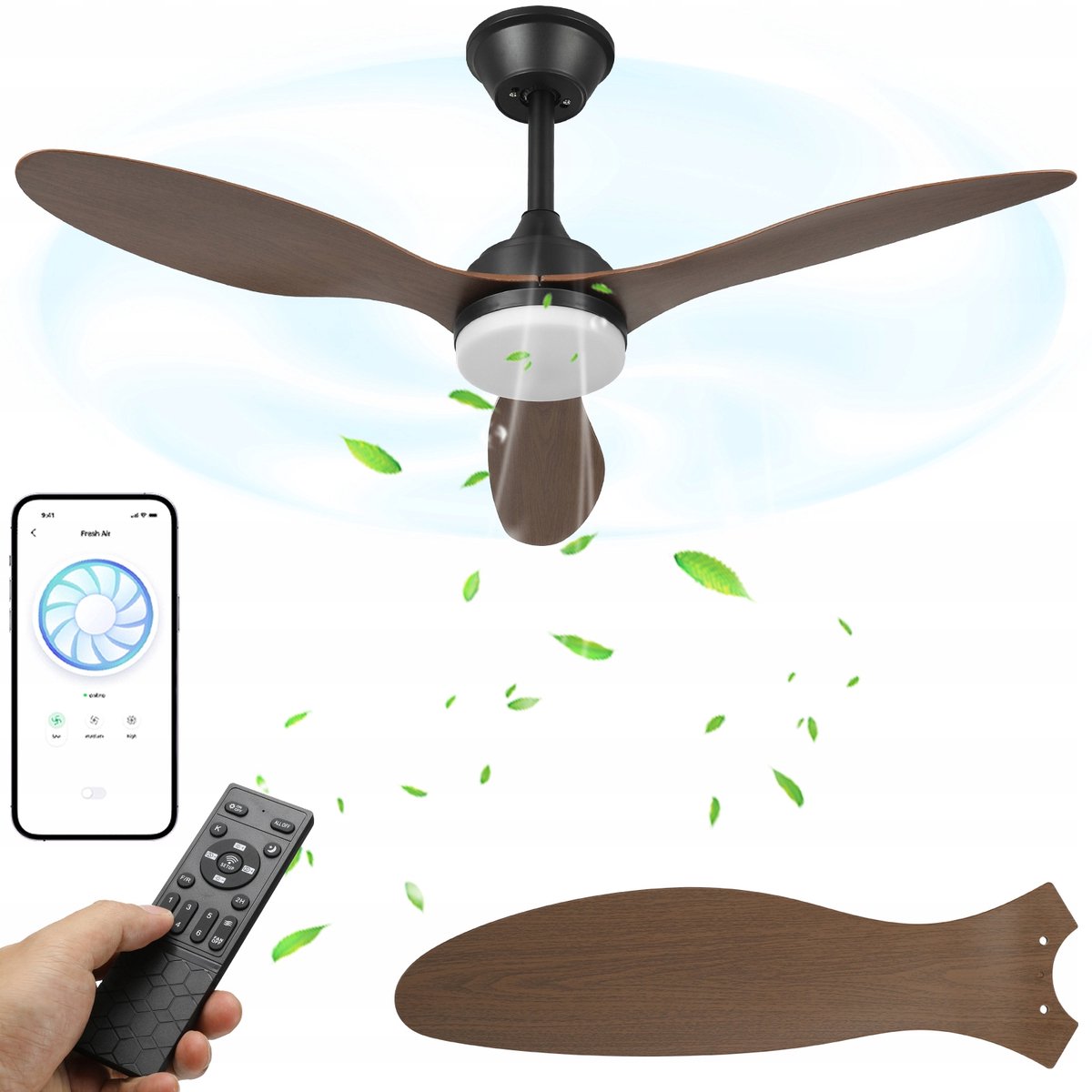 2-in-1 LED Plafondventilator Bruin – 106 cm, Met Afstandsbediening & App, Dimbare 3 Kleurtemperaturen, 6 Snelheden – Stille Omkeerbare DC Motor – Geschikt voor Woonkamer, Slaapkamer of Keuken