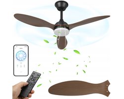2-in-1 LED Plafondventilator Bruin – 106 cm, Met Afstandsbediening & App, Dimbare 3 Kleurtemperaturen, 6 Snelheden – Stille Omkeerbare DC Motor – Geschikt voor Woonkamer, Slaapkamer of Keuken