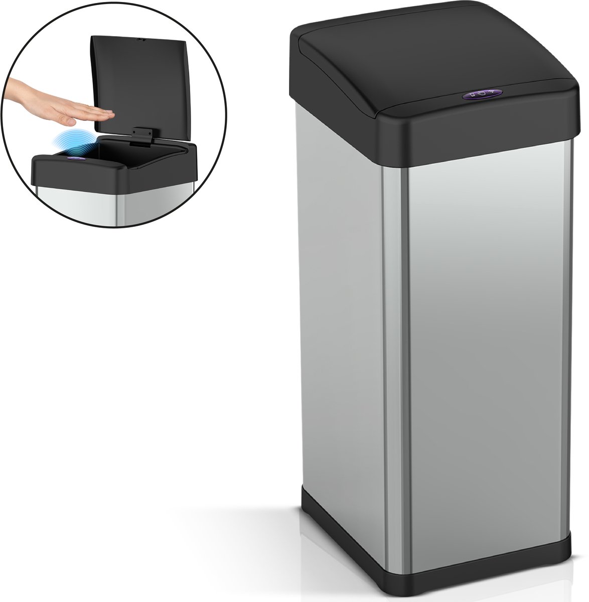 ADSafety Prullenbak met Sensor - 60 Liter - Rechthoekige Afvalbak RVS - Vuilnisbak - Soft Close Deksel - Zilver