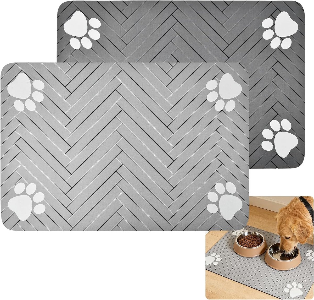 Honden- en kattenvoer matten, absorberend en snel drogend, antislip voerpad 60x40cm voor huisdieren, ideaal voor voerbakken en waterbakken