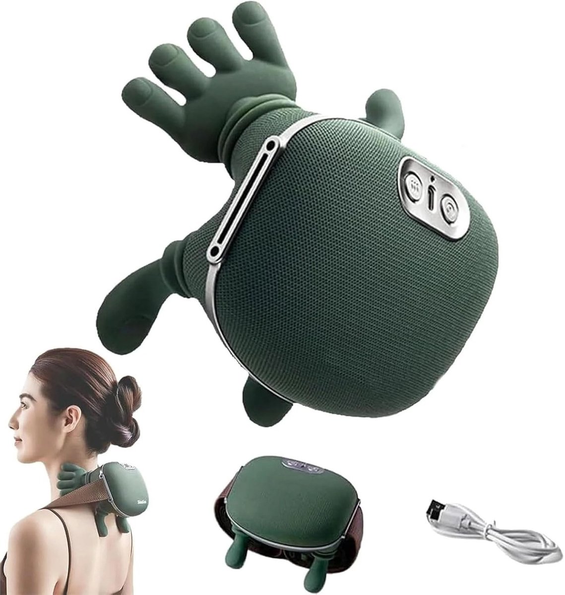 Cherrys Finds - Massage Apparaat - Nek- En Schoudermassager - Elektrisch Nekmassage Apparaat - Verwarmde Massagehand - 3 Standen - Infrarood - Groen