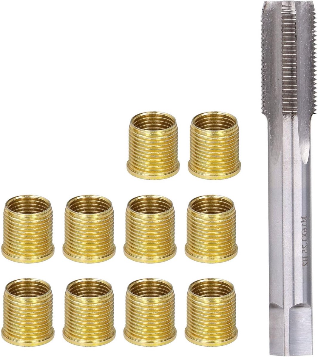 Dailygoods- Ontstekingskaars Professionele Reparatieset - M14 x 1,25 Inzetstukken - Roestvrij Staal - Sneldraaiende Draadtap - Bougieschroefreparatie - 10 Stuks - Bougiereparatieset