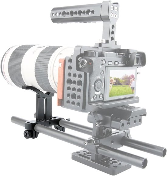 Verstelbare lensondersteuning voor lange lenzen met 15 mm stangklem, ideaal voor videoproductie en fotografie — afbeelding 3