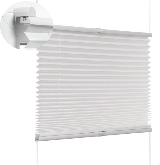 Plisségordijn - 30X120 cm - Zonder boren - Plisségordijnen -Verduisteringsgordijnen - Zonwering en inkijkbescherming - Wit lichtfilterend - Uittrekbaar Zonnescherm - Voor raam en deur