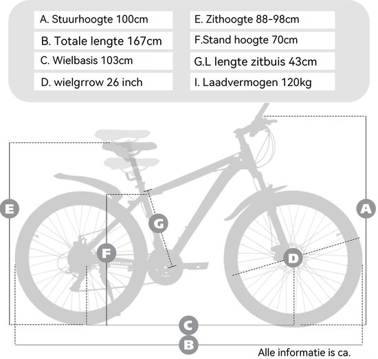 Mountainbike -26 inch - Hardtail mountainbike - 21 Versnellingen - unisex - Shimano Tourney derailleur - schijfremmen - Met schokabsorberende voorvork - Draagvermogen 120 kg - Geschikt 160 cm en langer - blauw — afbeelding 2