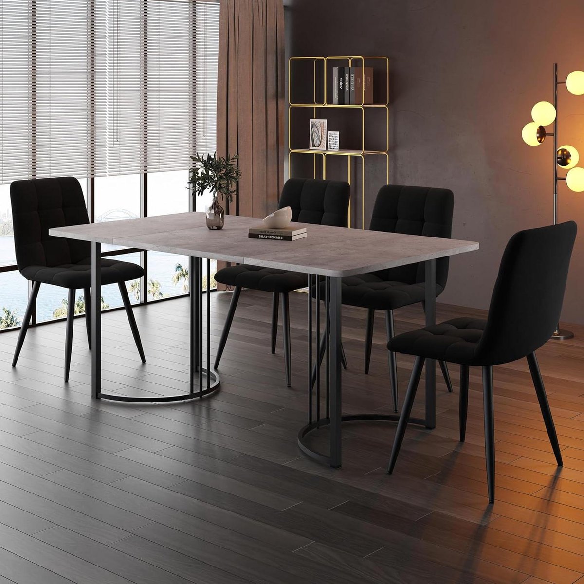 Eetgroep 5-delig - Keukentafelset - Samen eten - Stabiel metalen frame - 140 x 80 cm - Gri