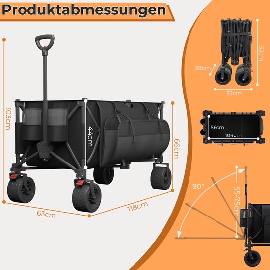 Turold Bolderkar - Bolderkar Opvouwbaar - Transportkar - Bolderwagen - 300L, 200Kg, Opvouwbaar, 360 Graden Zwenkbare Vaste Wielen — afbeelding 4