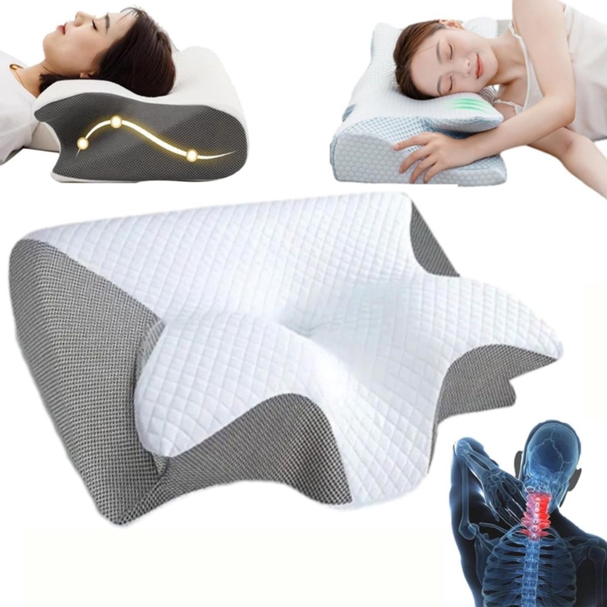 Traagschuim 2-In-1 Ergonomisch Kussen - Vlindervormig Traagschuimkussen Met Langzame Terugvering En Ergonomisch Ontwerp - Zacht En Comfortabel Slaapkussen - Neksteun Van Traagschuim Voor Een Betere Slaapkwaliteit
