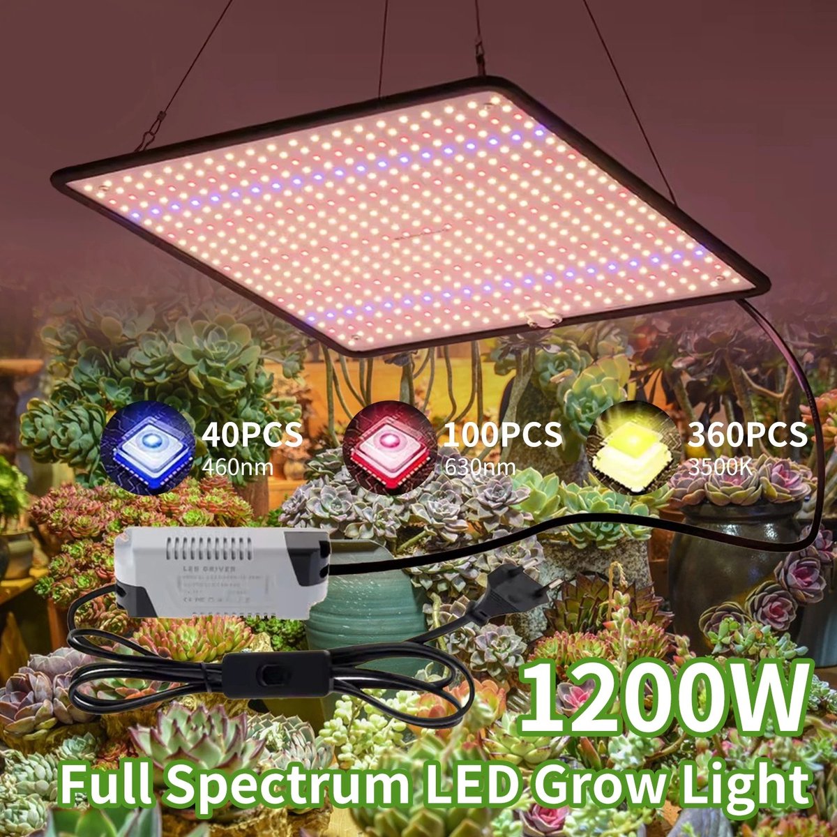 2 STKS LED-plantengroeilampen Plafond- of tafelbladmontage - Volledig spectrumverlichting- Waterdicht Geschikt voor bloemen- Groentengroei