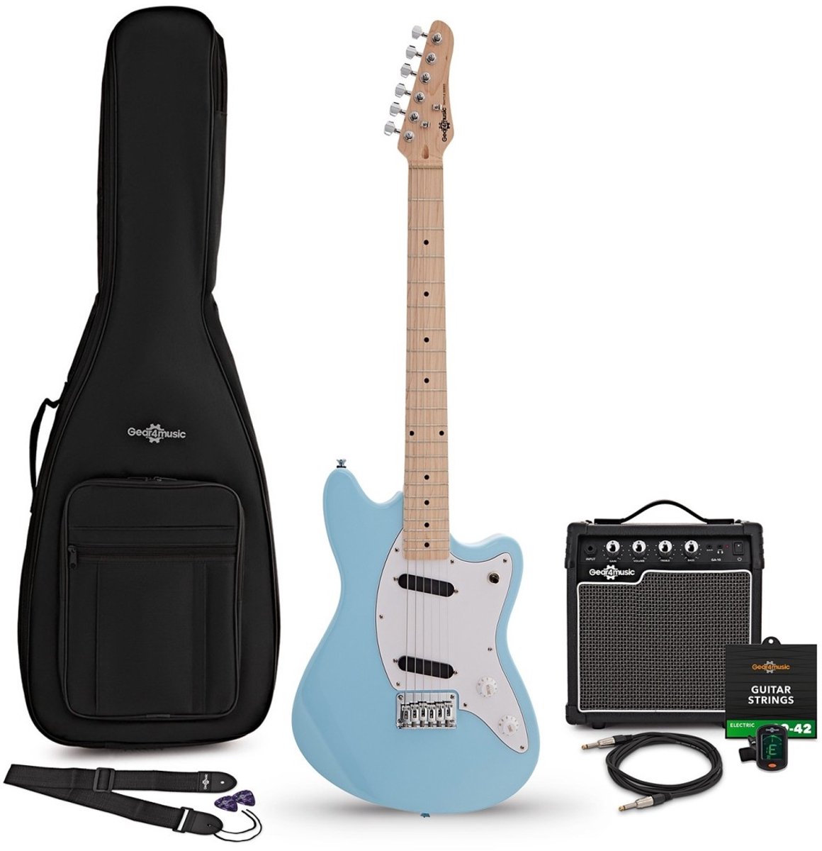 Seattle elektrische gitaar blauw, 10 W gitaarversterker en accessoirepakket