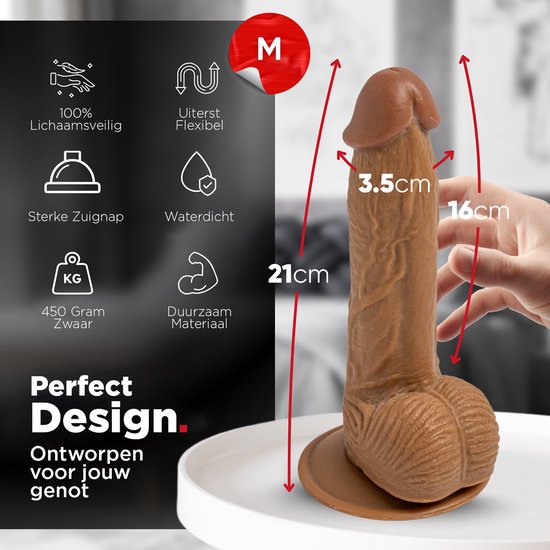 Bruine realistische dildo van 21 cm, met zuignap, flexibel, maat M