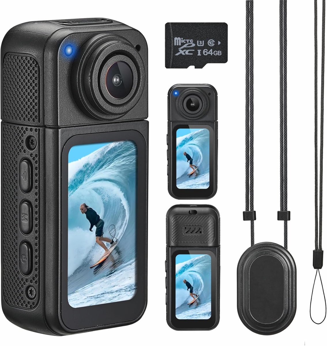 Mini bodycamera met 64 GB opslag, 1080p videorecorder in zakformaat met 180° draaibare lens, draagbare bodycam ter grootte van een duim met scherm, draagbare camera voor buitenactiviteiten, fietsen, vloggen en reizen（Zwart）
