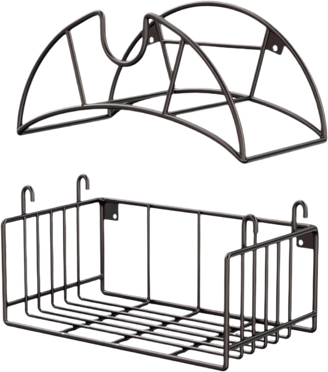 Slangenhouder Wandbevestiging - Opbergrek Tuinslang - Buiten Organiseren - Duurzaam Metaal - 339 cm - Zwart