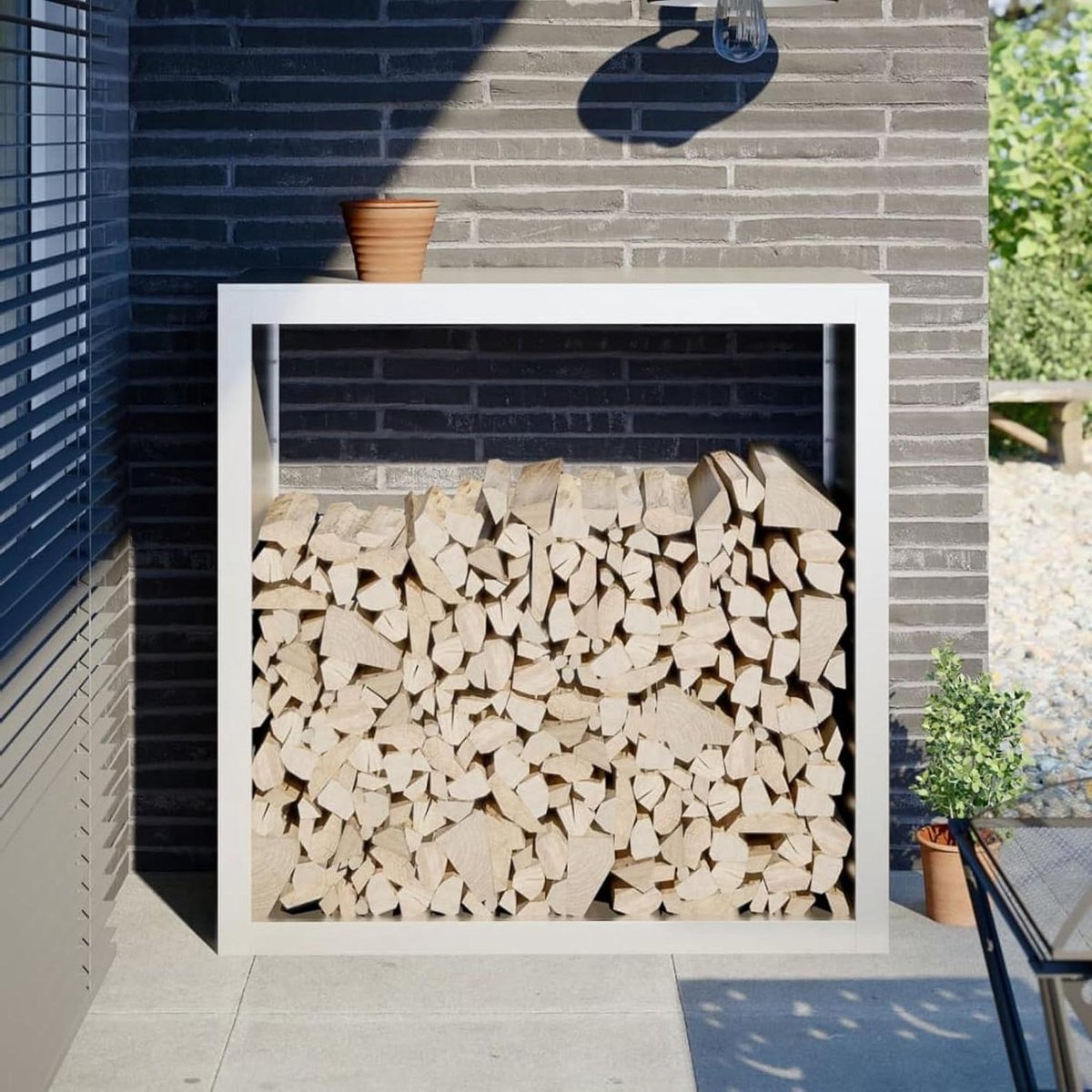 Houtopslag Rek - Haardhout Opslag - Binnen Buiten - Stabiele Constructie - 100x40x100cm - Wit